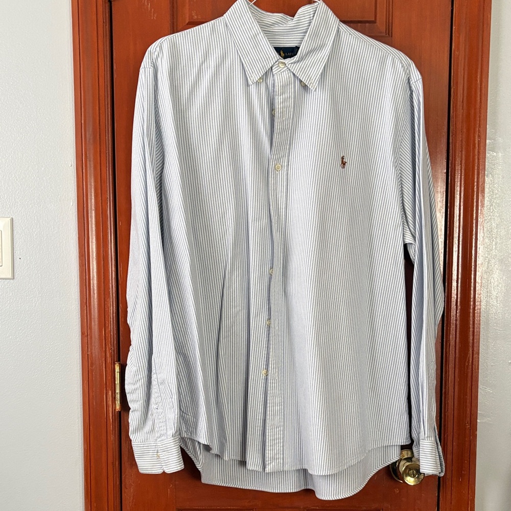 Ralph Lauren Blue and White Thin-Stripe Button-Down Shirt